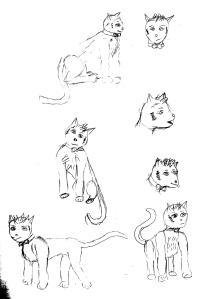 Pencil on sketch paper. (More cat Doctor! The lowest left sketch is disproportionate, I know, but I love the Doctor's frustrated look in it. ;-P)